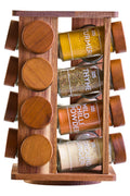 Acacia Wood Revolving Spice Rack with 16 Jars