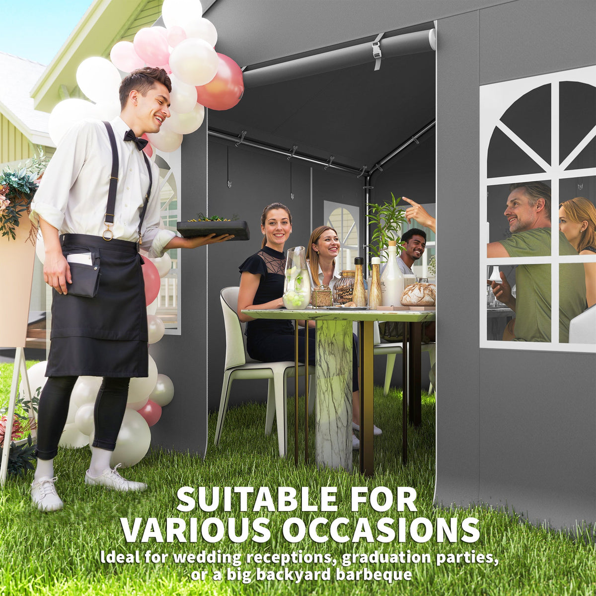 3 x 3 m Party Tent with Removable Sidewalls, 4 Zipped Doors | UV30+