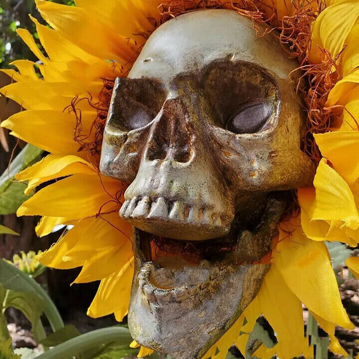 Skull Sunflower Halloween Garden Stakes