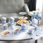 Porcelain Tea Gift Set with 3-Tier Cake Stand – Blue Rose