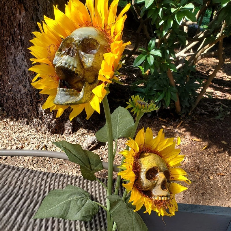 Skull Sunflower Halloween Garden Stakes