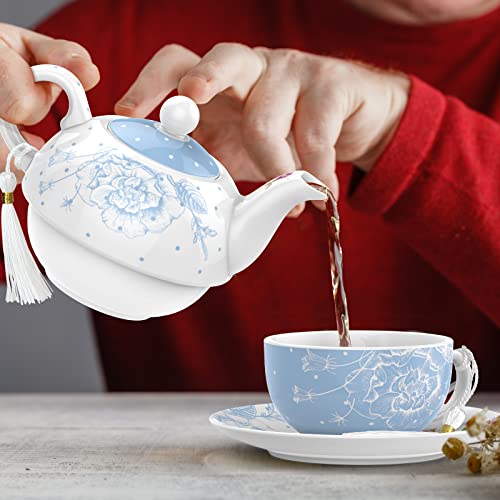 Vintage Floral Teapot & Teacup Set for 1 – Blue