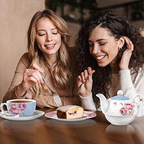 Vintage Floral Teapot & Teacup Set for 1 – Blue