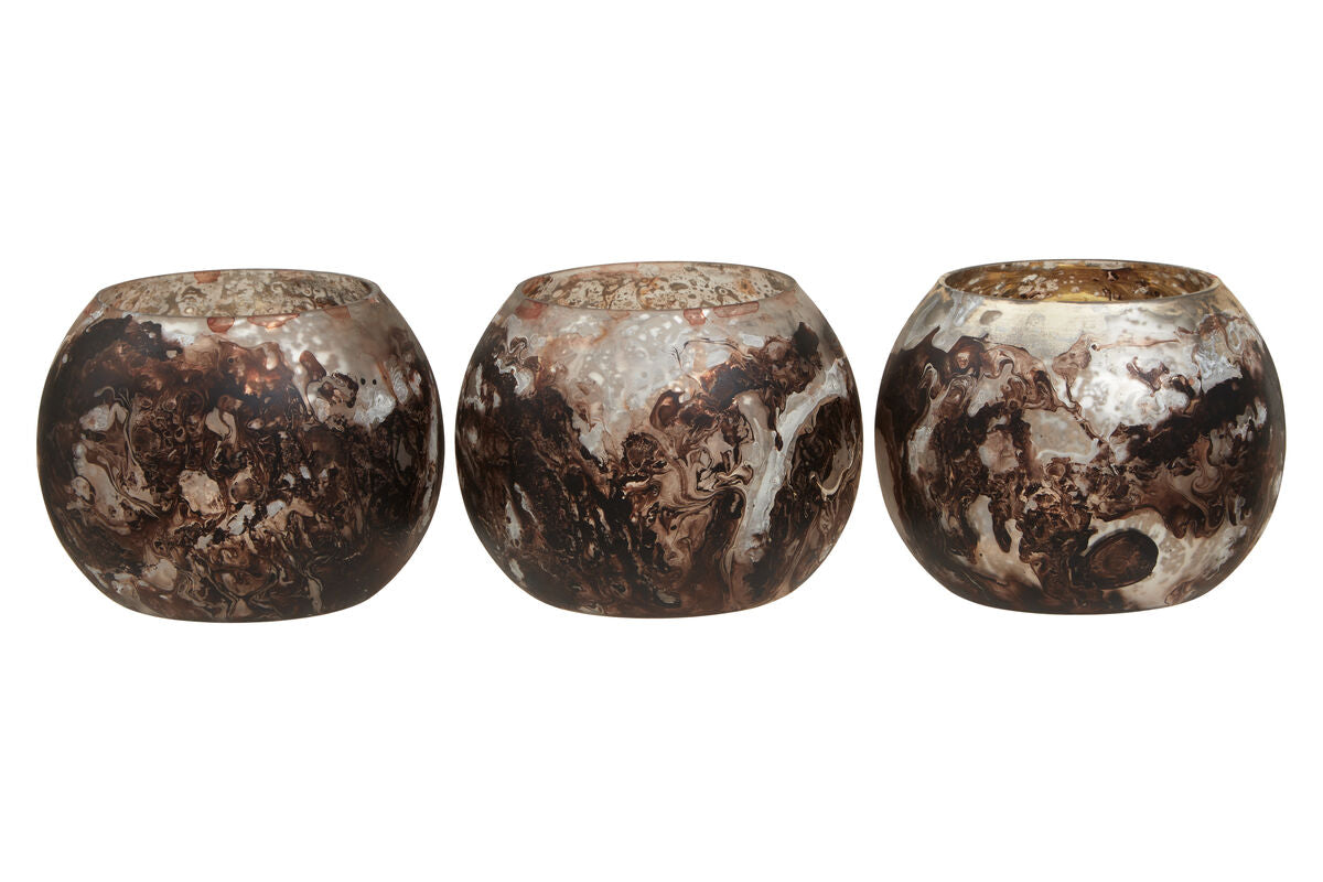Brown Marble Effect Tealight Holders - Set of 3