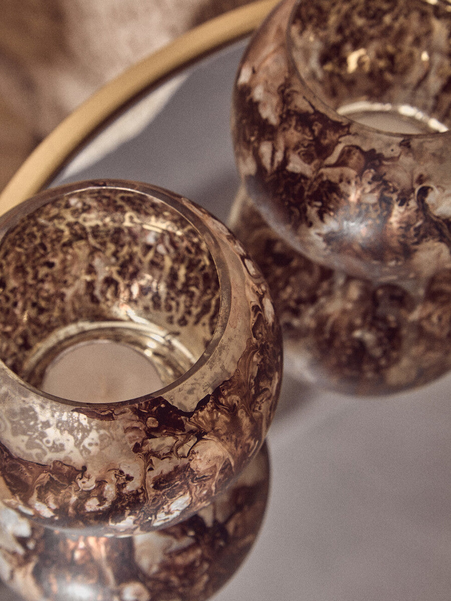 Brown Marble Effect Tealight Holders - Set of 3