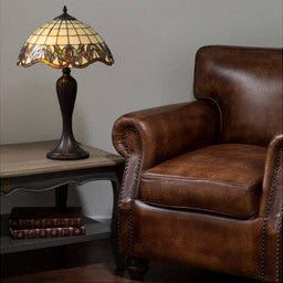 Wisteria Tiffany Stained Glass Table Lamp with Bronze Base