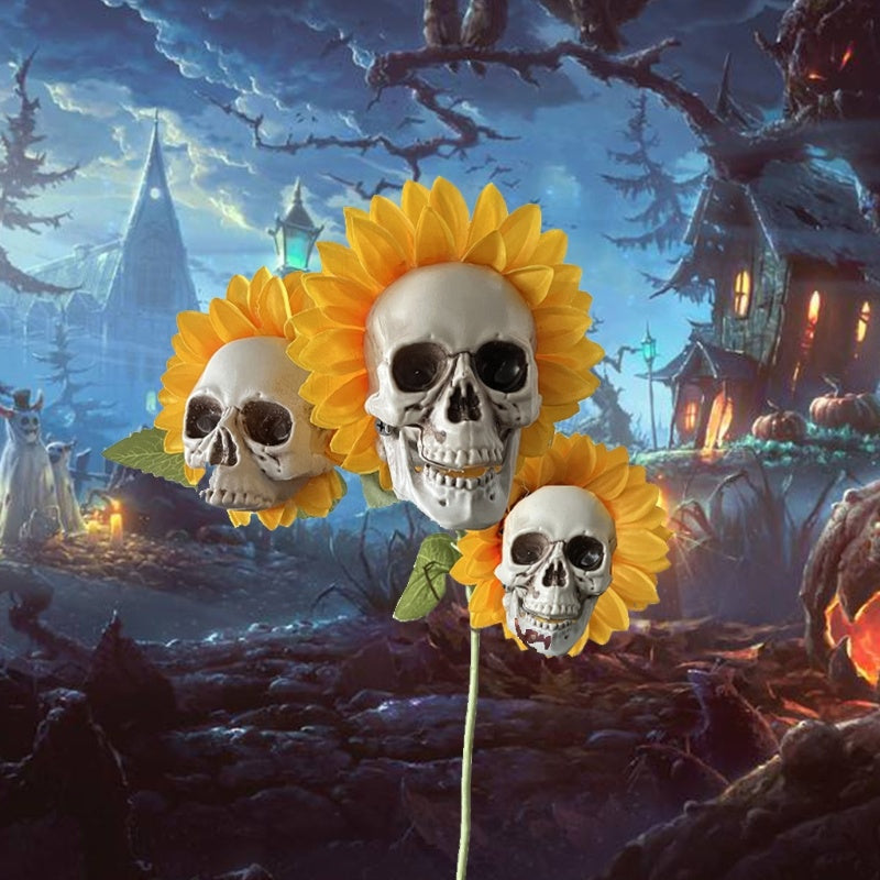 Skull Sunflower Halloween Garden Stakes