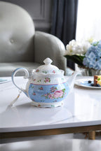 Porcelain Teapot, Sugar Bowl & Milk Jug Set – Blue Rose