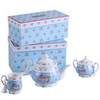 Porcelain Teapot, Sugar Bowl & Milk Jug Set – Blue Rose