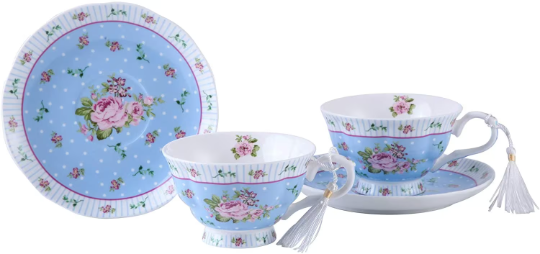 Porcelain Tea Gift Set with 3-Tier Cake Stand – Blue Rose