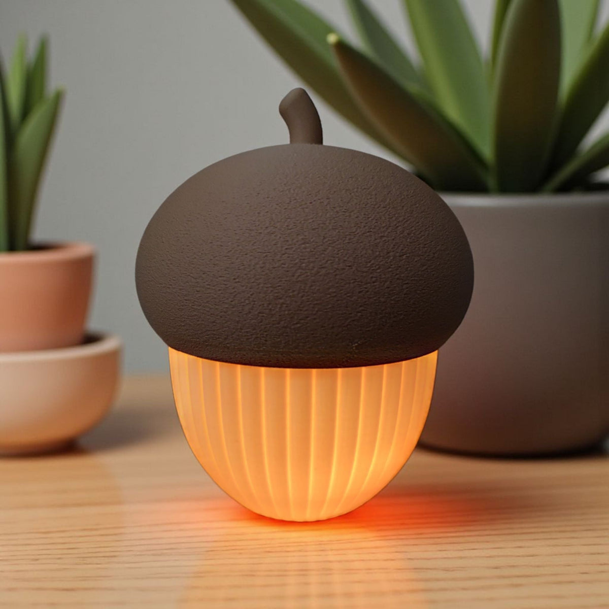Acorn Ribbed Container with LED Tealight - Autumn Decor