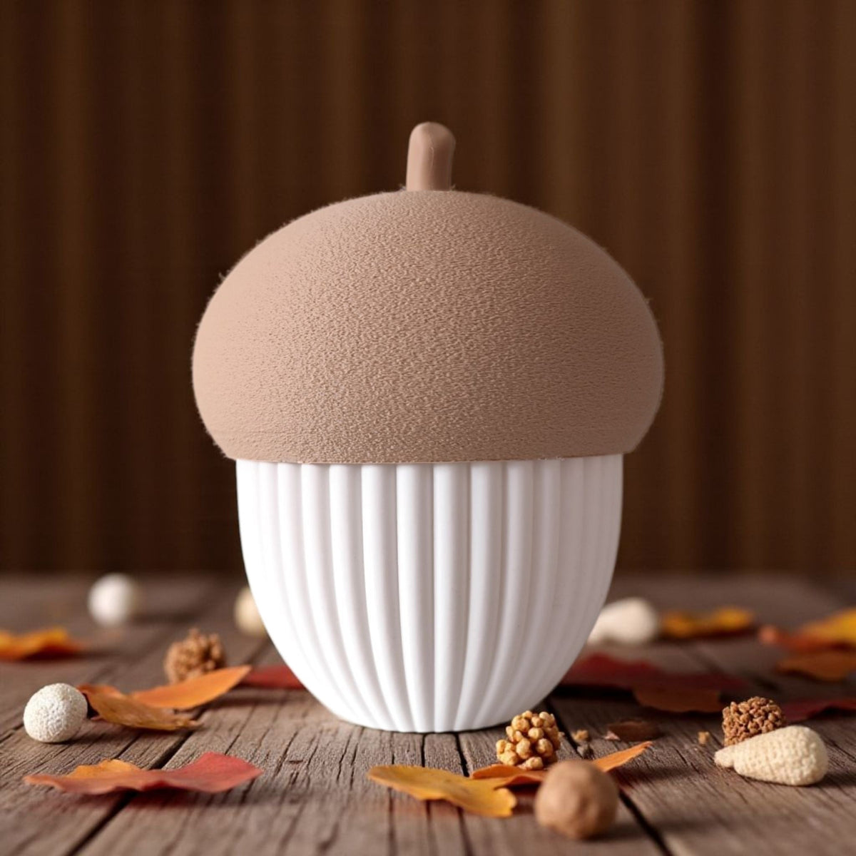 Acorn Ribbed Container with LED Tealight - Autumn Decor