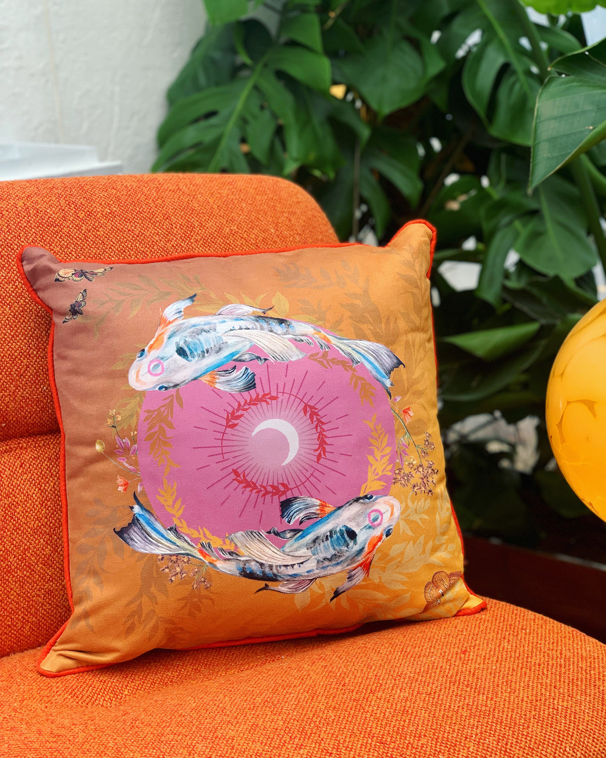 Golden Pool Koi Cushion – Vegan Suede Watercolour