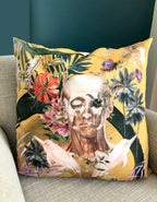 Large Yellow Skull Art Cushion – Vegan Suede