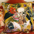 Large Yellow Skull Art Cushion – Vegan Suede