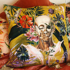 Large Yellow Skull Art Cushion – Vegan Suede