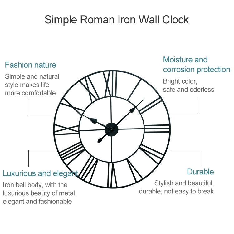 Retro Iron Round Roman Numeral Decorative Wall Clock, 40cm
