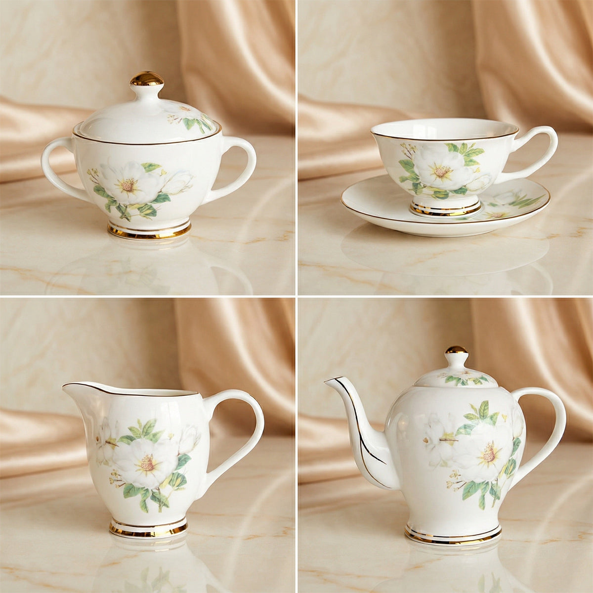 Ivory Camellia Tea Set - Service for 6 (15 Pieces)