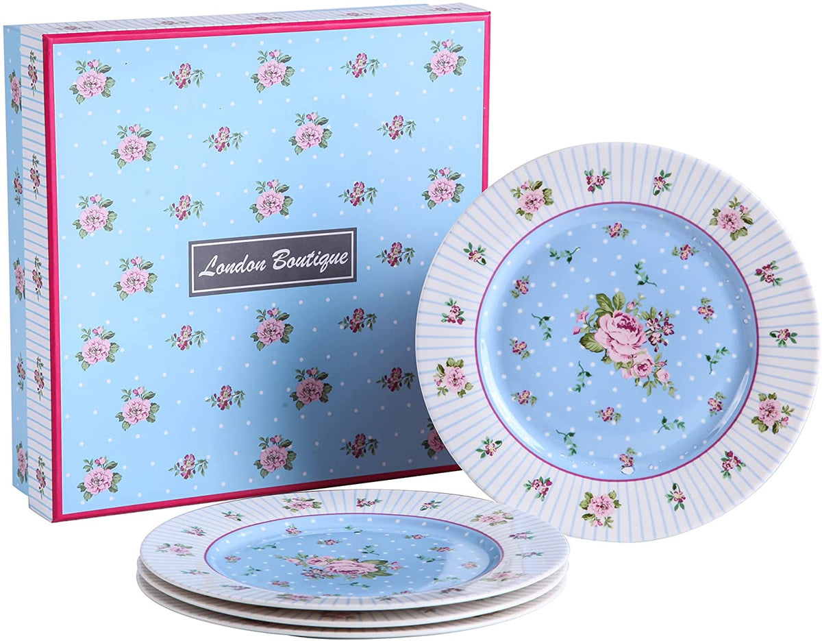Porcelain 4-Piece Cake Plate Set – Blue Rose