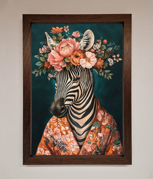 Kimono Zebra Floral Framed Wall Art