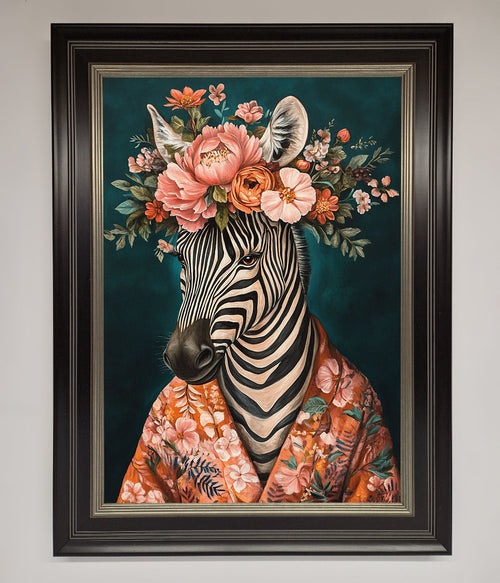 Kimono Zebra Floral Framed Wall Art