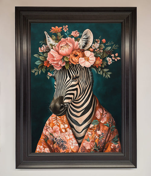 Kimono Zebra Floral Framed Wall Art