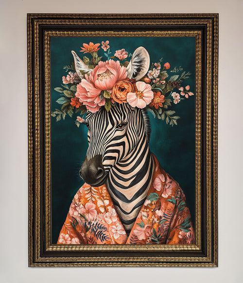 Kimono Zebra Floral Framed Wall Art
