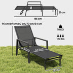 Sun Lounger Retractable Footrest 5-Position Adjustable - Set of 2