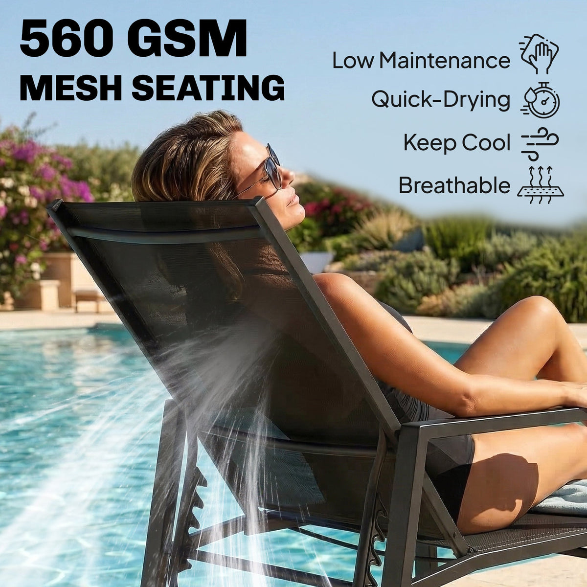 Sun Lounger Retractable Footrest 5-Position Adjustable Steel Frame