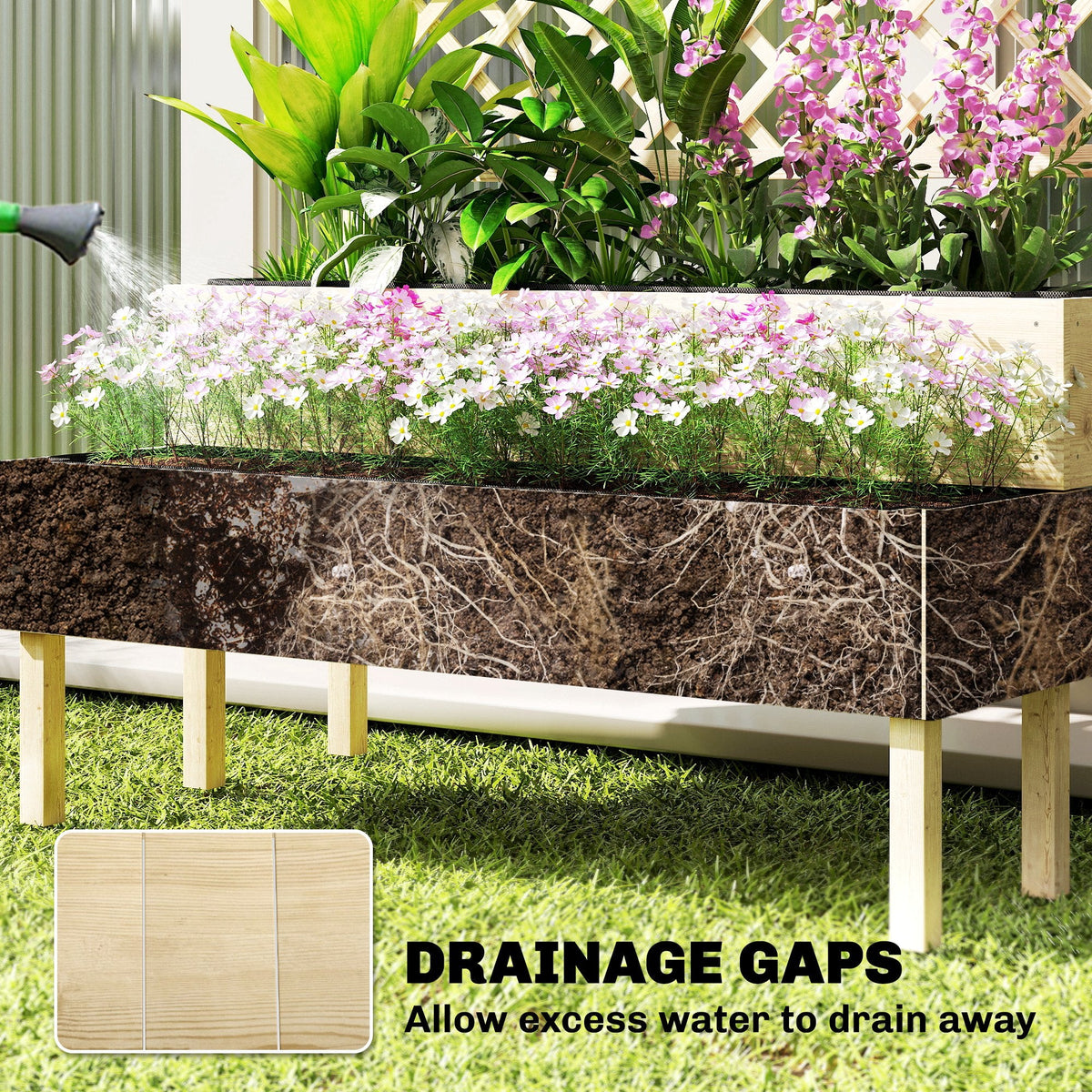 2-Tier Stepped Garden Bed with Trellis for Climbing Plants