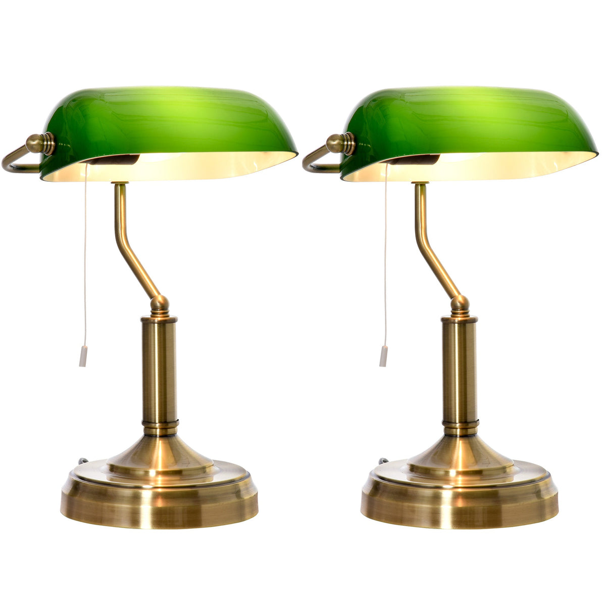 Banker's Table Lamps Set of 2 with Antique Bronze Tone Base