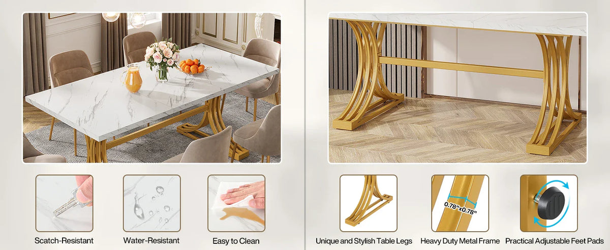 63-Inch Rectangular Dining Table for 4 to 6, Marble Table Top
