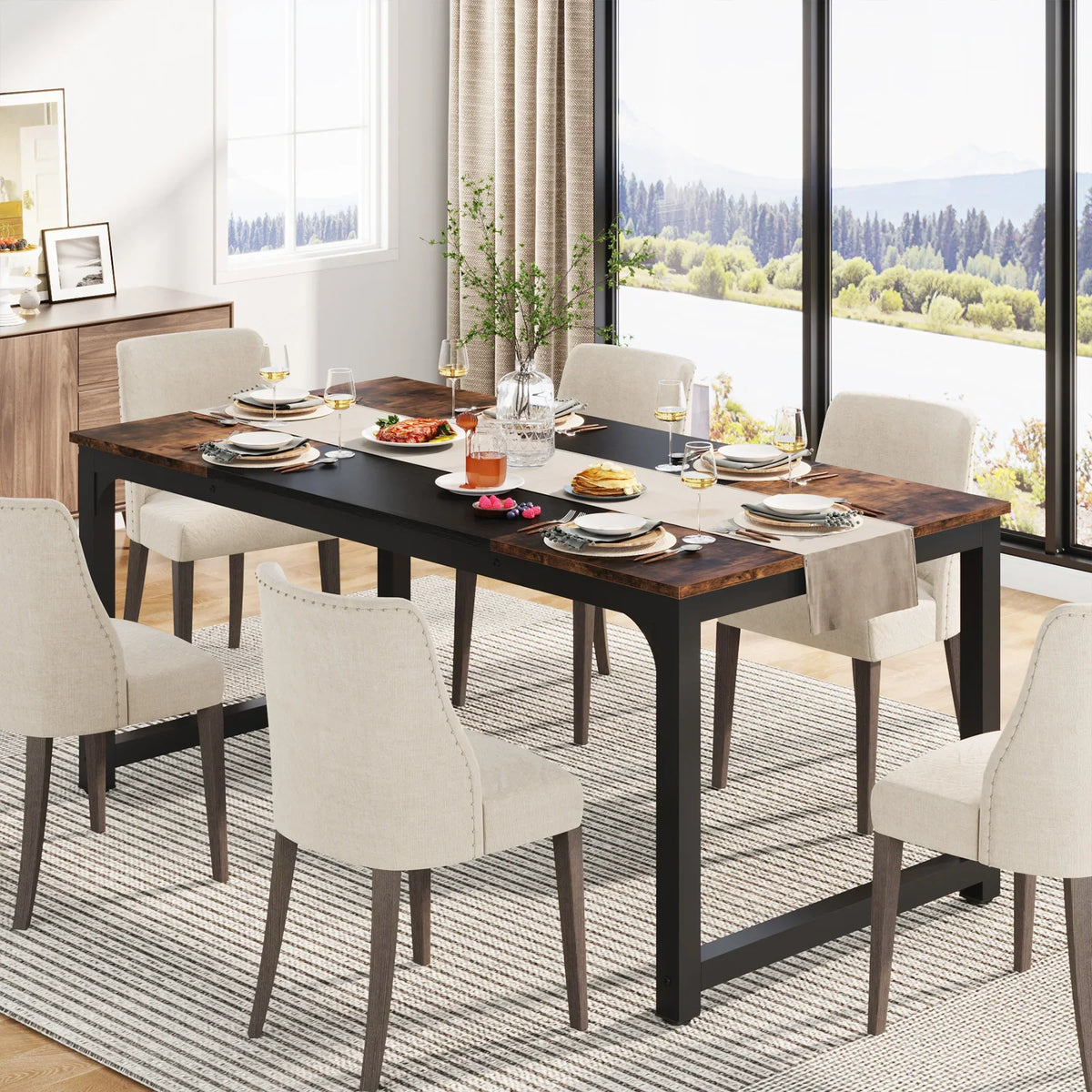 63"x31.5" Dining Table, Industrial Kitchen Table for 6-8 Person