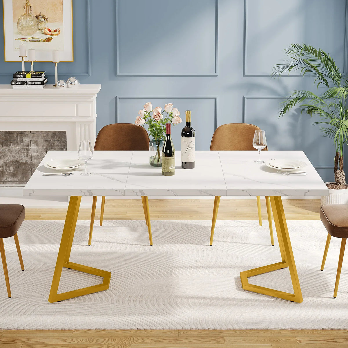 63-Inch Rectangular Dining Table for 4 to 6, Marble Table Top