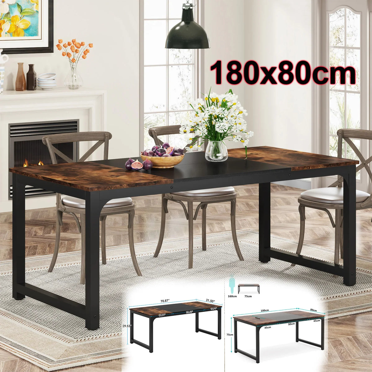 63"x31.5" Dining Table, Industrial Kitchen Table for 6-8 Person