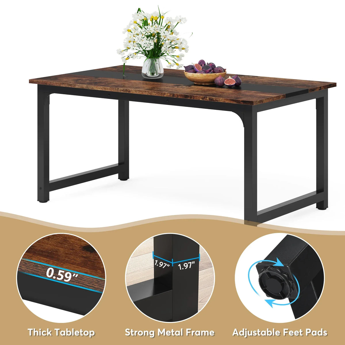 63"x31.5" Dining Table, Industrial Kitchen Table for 6-8 Person