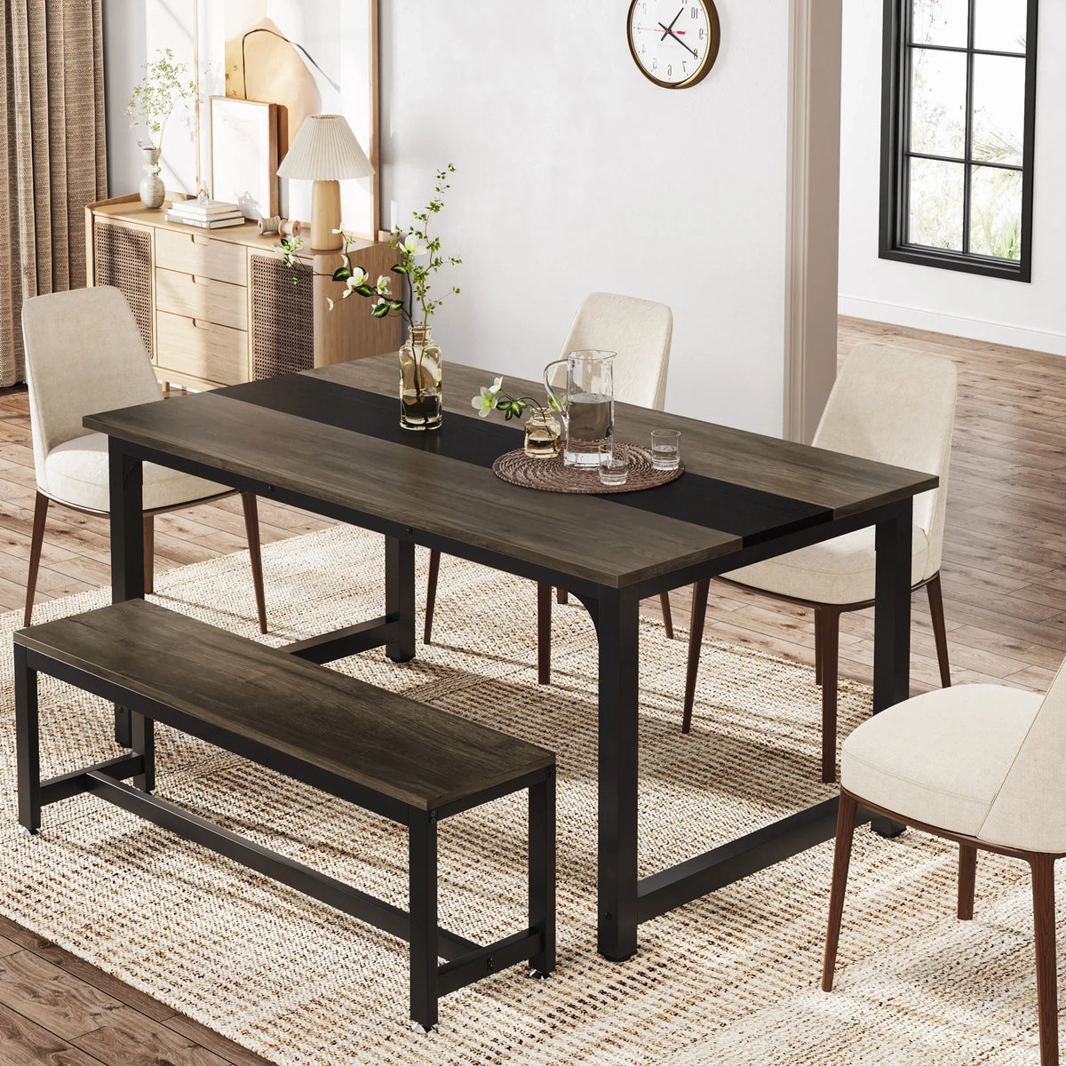 63"x31.5" Dining Table, Industrial Kitchen Table for 6-8 Person