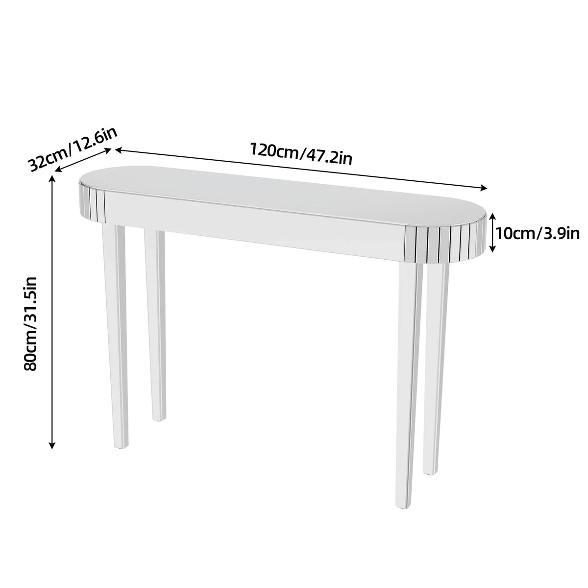 Ultra Long Silver Mirrored Entry Console Table, Vanity Table