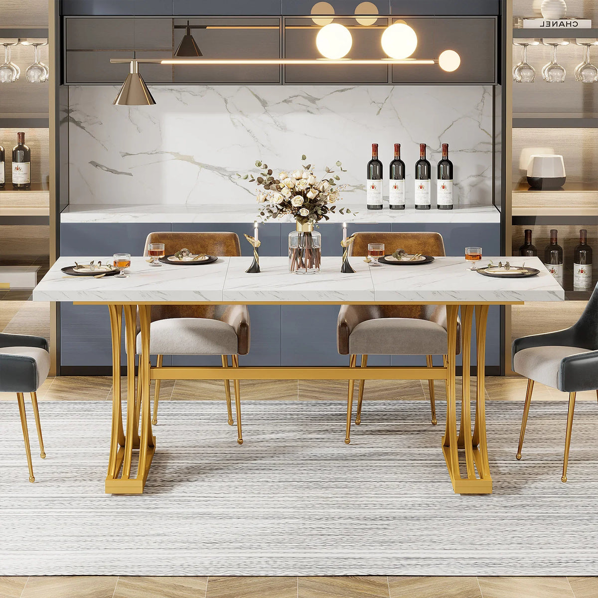 63-Inch Rectangular Dining Table for 4 to 6, Marble Table Top