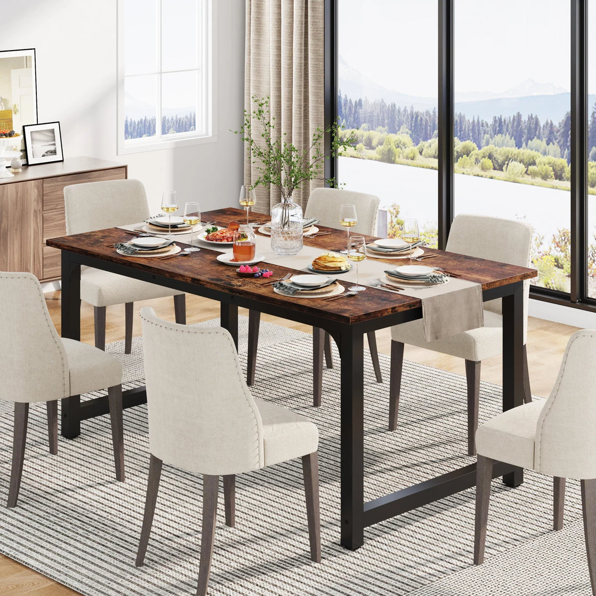 63"x31.5" Dining Table, Industrial Kitchen Table for 6-8 Person