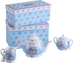 Porcelain Tea Gift Set with 3-Tier Cake Stand – Blue Rose