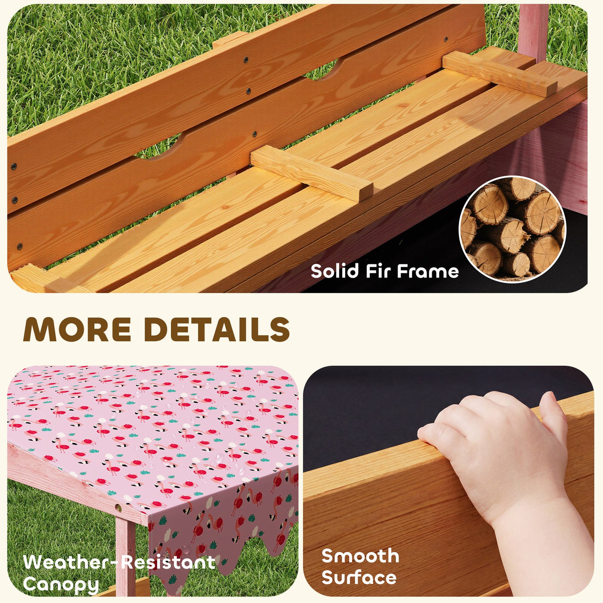Kids Outdoor Sand Pit with Foldable Bench Seats, Flamingos Print Canopy