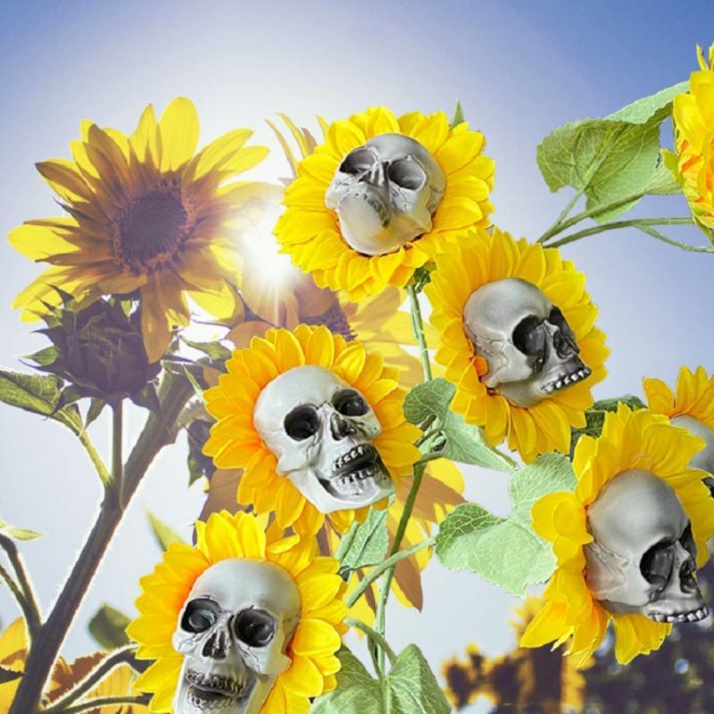 Skull Sunflower Halloween Garden Stakes