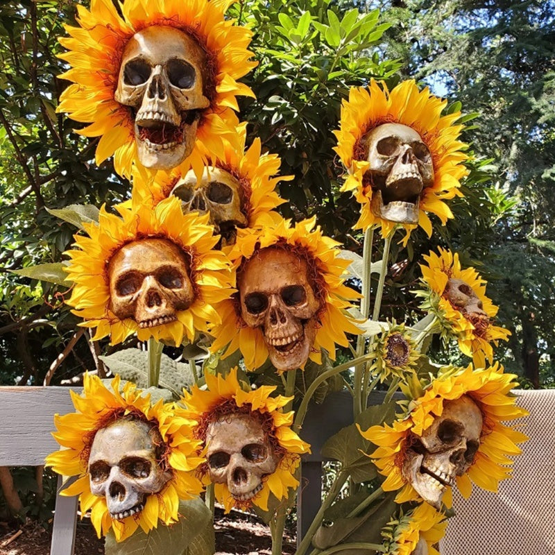 Skull Sunflower Halloween Garden Stakes