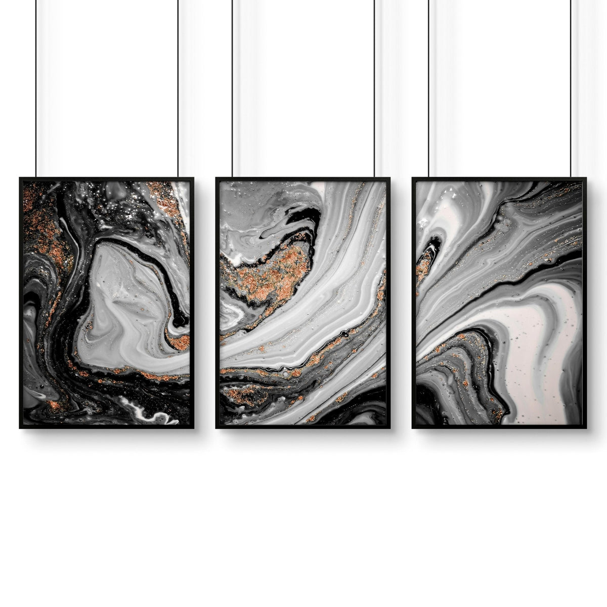 Black & Gold Abstract Marble Art Set of 3