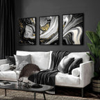 Black & Gold Abstract Marble Art Set of 3