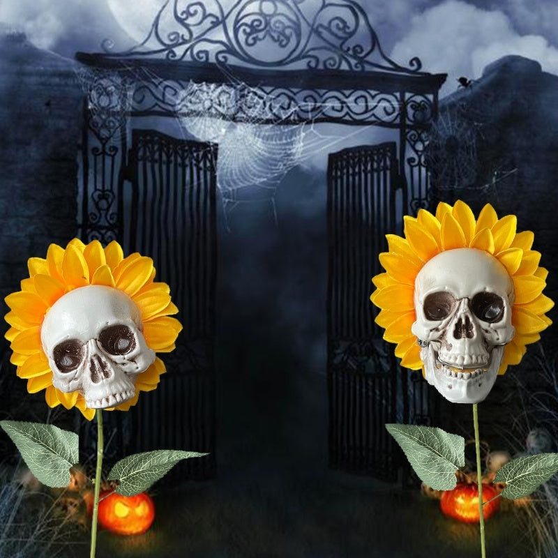 Skull Sunflower Halloween Garden Stakes