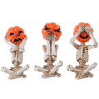 Pumpkin-Head Skull Ornaments – Set of 3