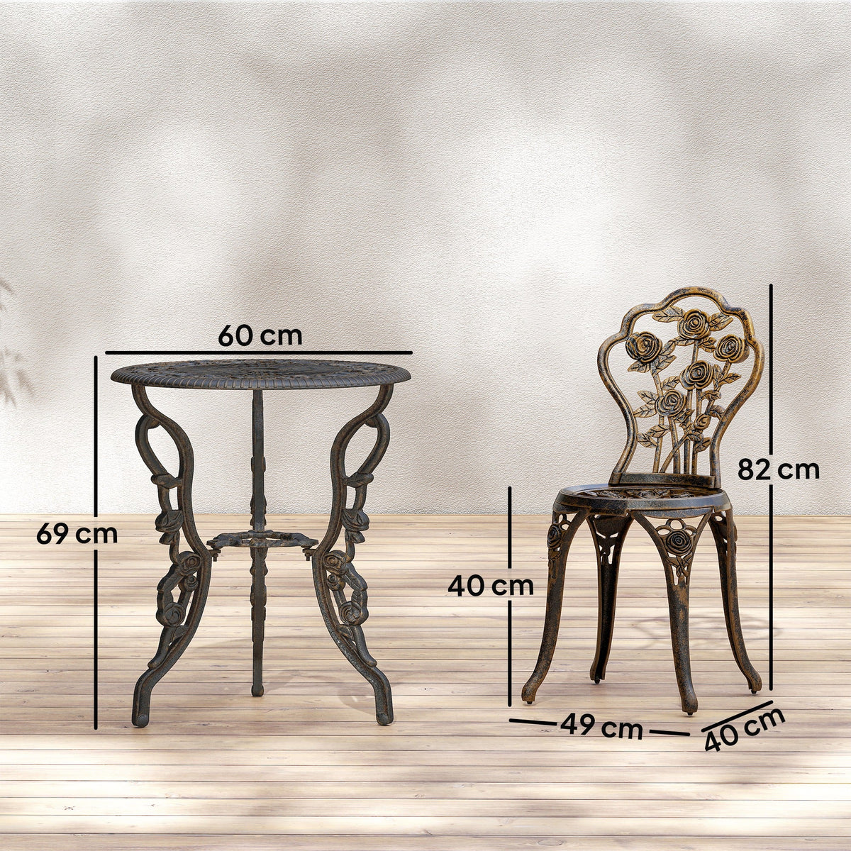 Outdoor Bistro Set Vintage Rose Design