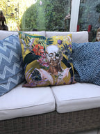 Large Yellow Skull Art Cushion – Vegan Suede
